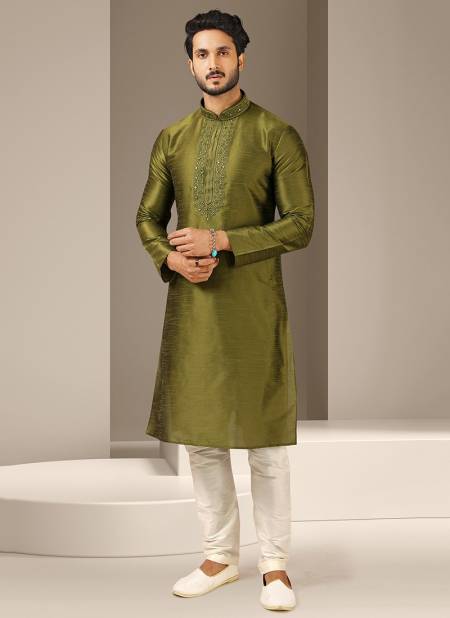 Green Colour New Designer Function Wear Kurta Pajama Mens Collection 1501